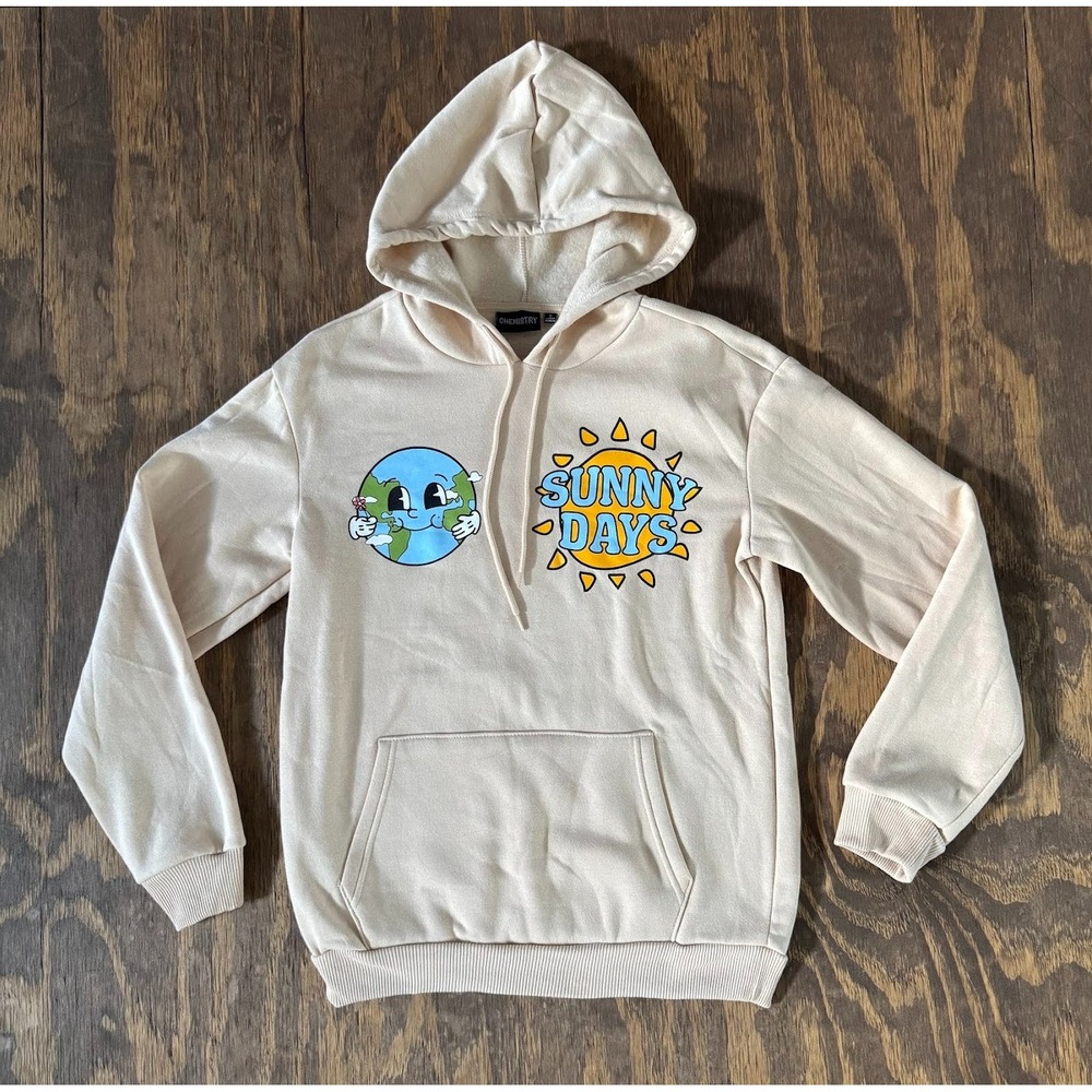 Chemistry Sunny Days Better Than Great Graphic Hoodie Cream Small Y2K Retro